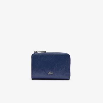 Lacoste Soft Mate Matte Full-Grain Leather Zippered Card Holder Pánské - Doplňky Tmavě Blankyt | CZ-